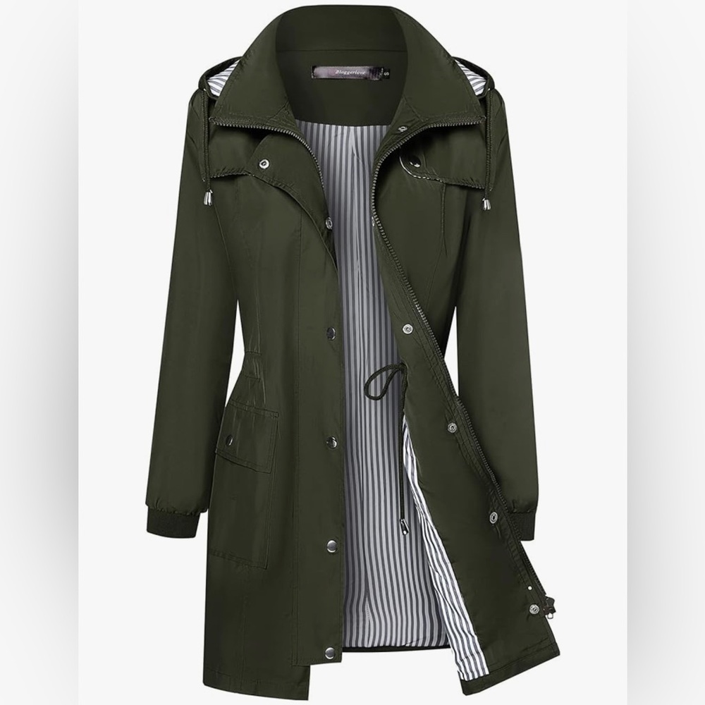 Bloggerlove Army Green Women's Hooded Rain Jacket NWT